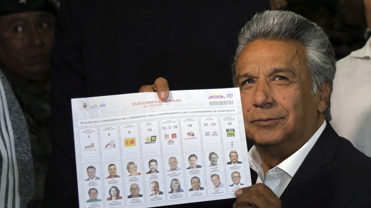 Lenin Moreno, der Kandidat der Regierungspartei PAIS, nach der Abstimmung. Lenin Moreno, der Kandidat der Regierungspartei PAIS, nach der Abstimmung.