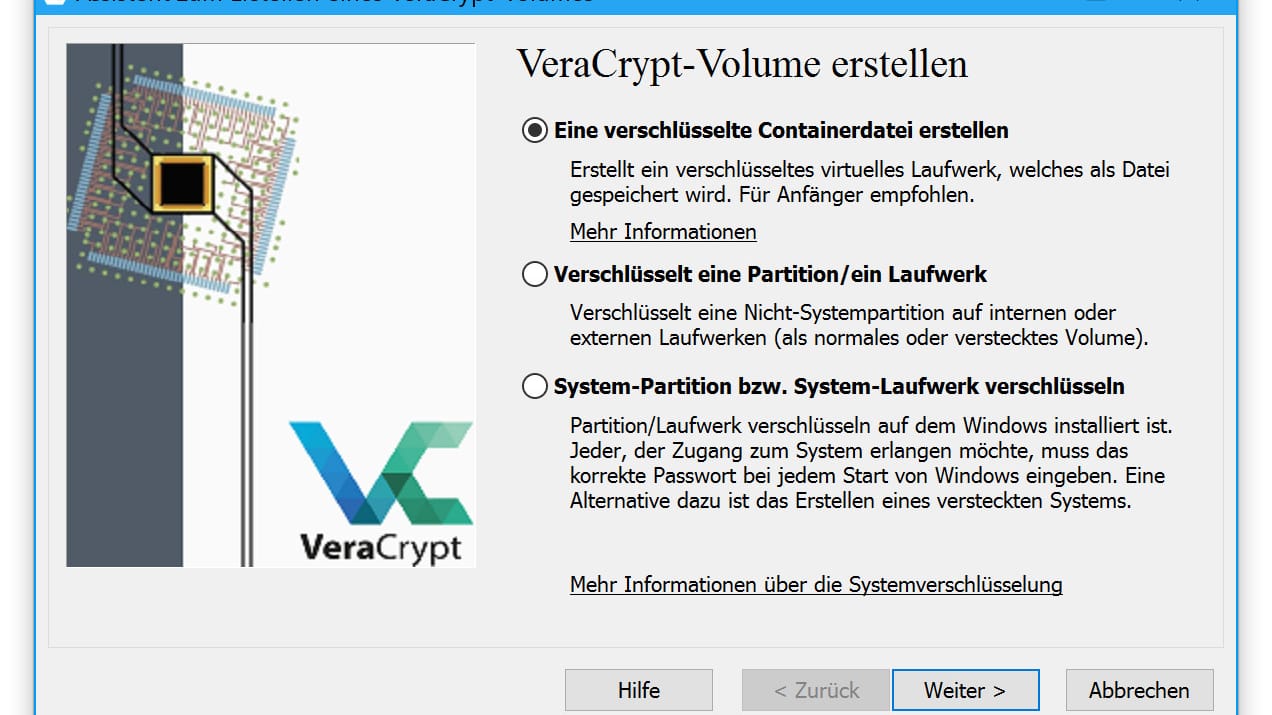 Mit VeraCrypt lassen sich wahlweise auch ganze Laufwerke verschlüsseln.