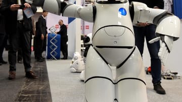 A robot is seen at a booth of Tanscorp at the world's biggest computer and software fair, CeBit, in Hanover