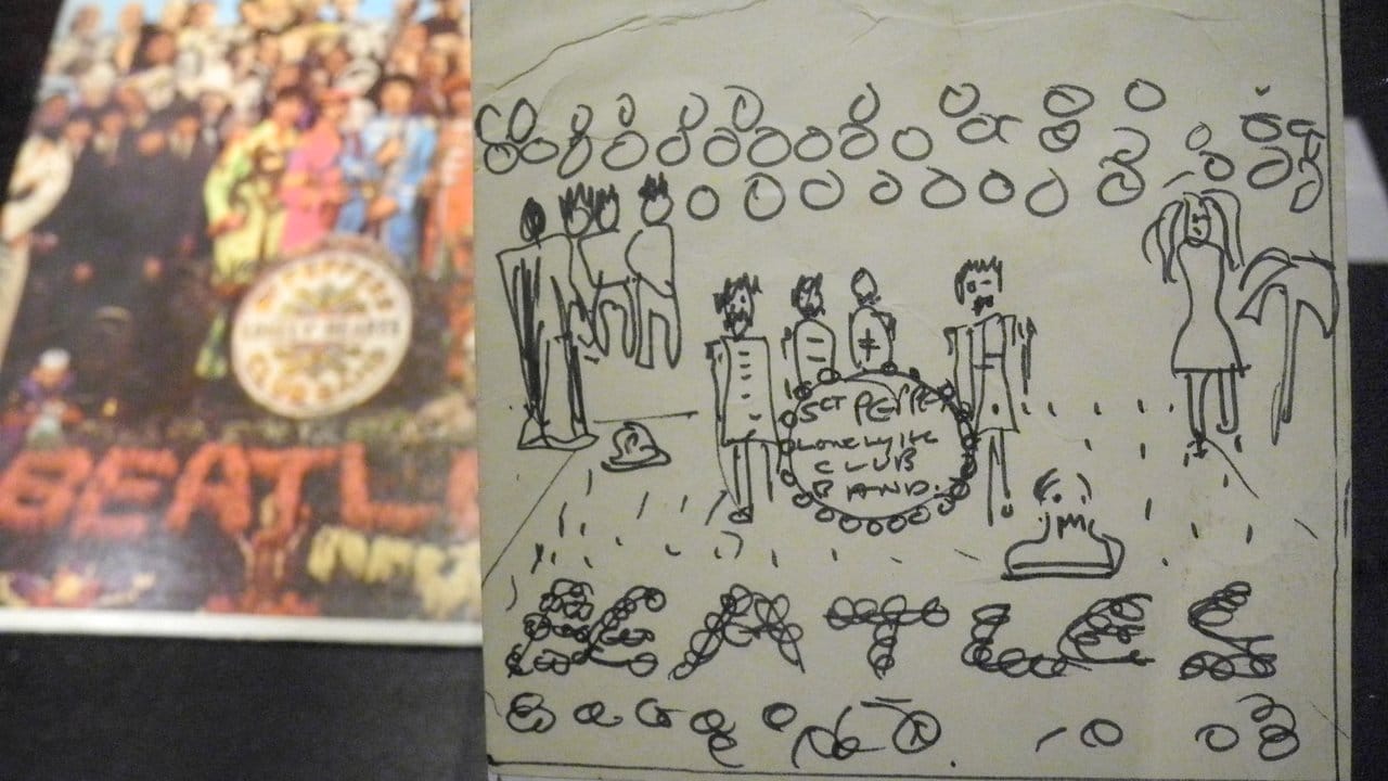Eine Skizze von John Lennon für das Albumcover "Sgt.