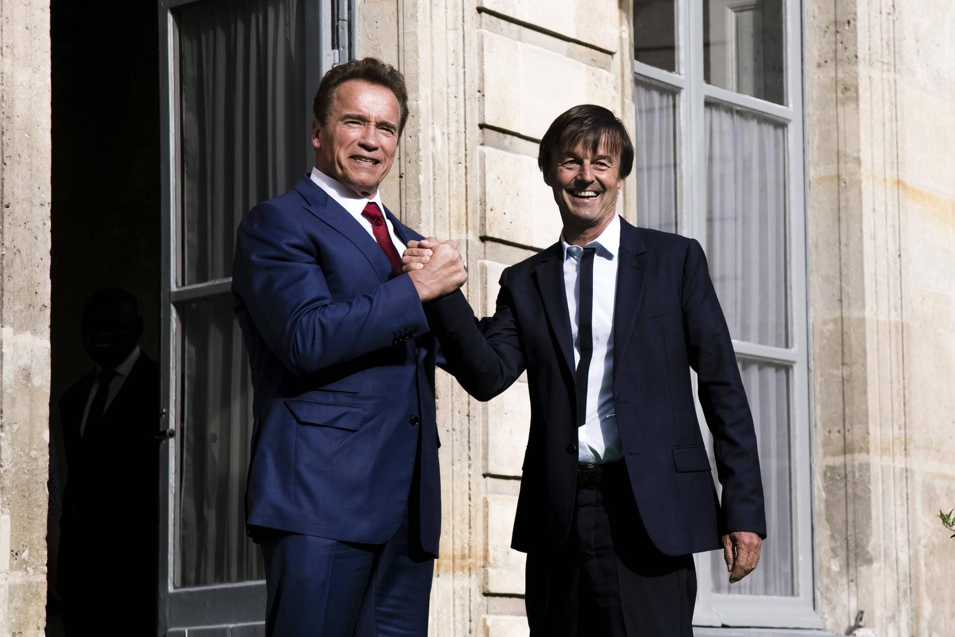 Schwarzenegger voll im Einsatz für den Umweltschutz, in Paris traf er den Umweltminister Nicolas Hulot.