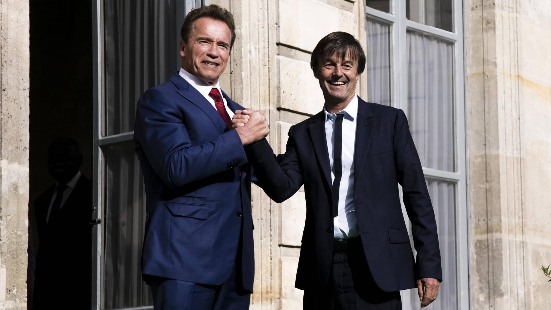 Schwarzenegger voll im Einsatz für den Umweltschutz, in Paris traf er den Umweltminister Nicolas Hulot.