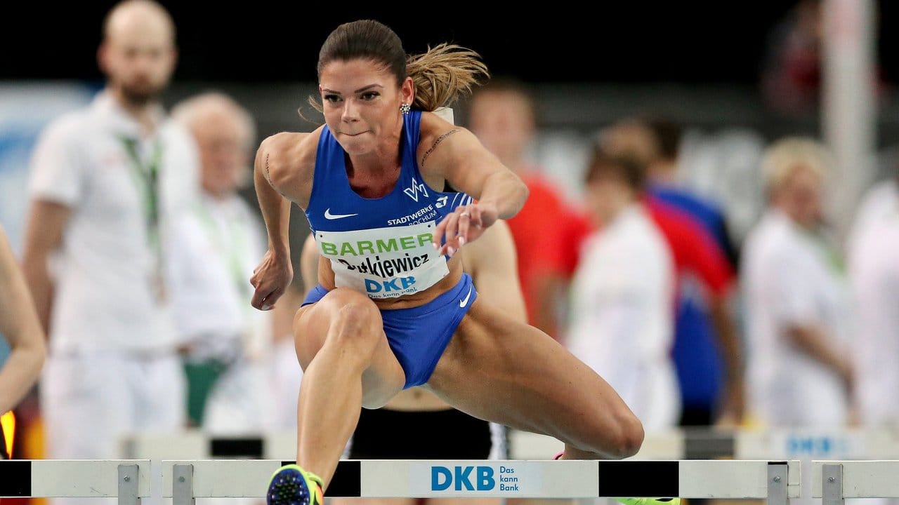 Pamela Dutkiewicz hat in Lille die 100 Meter Hürden gewonnen.