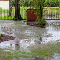 Überschwemmter Garten: Staunässe kann dem Rasen nachhaltig schaden.