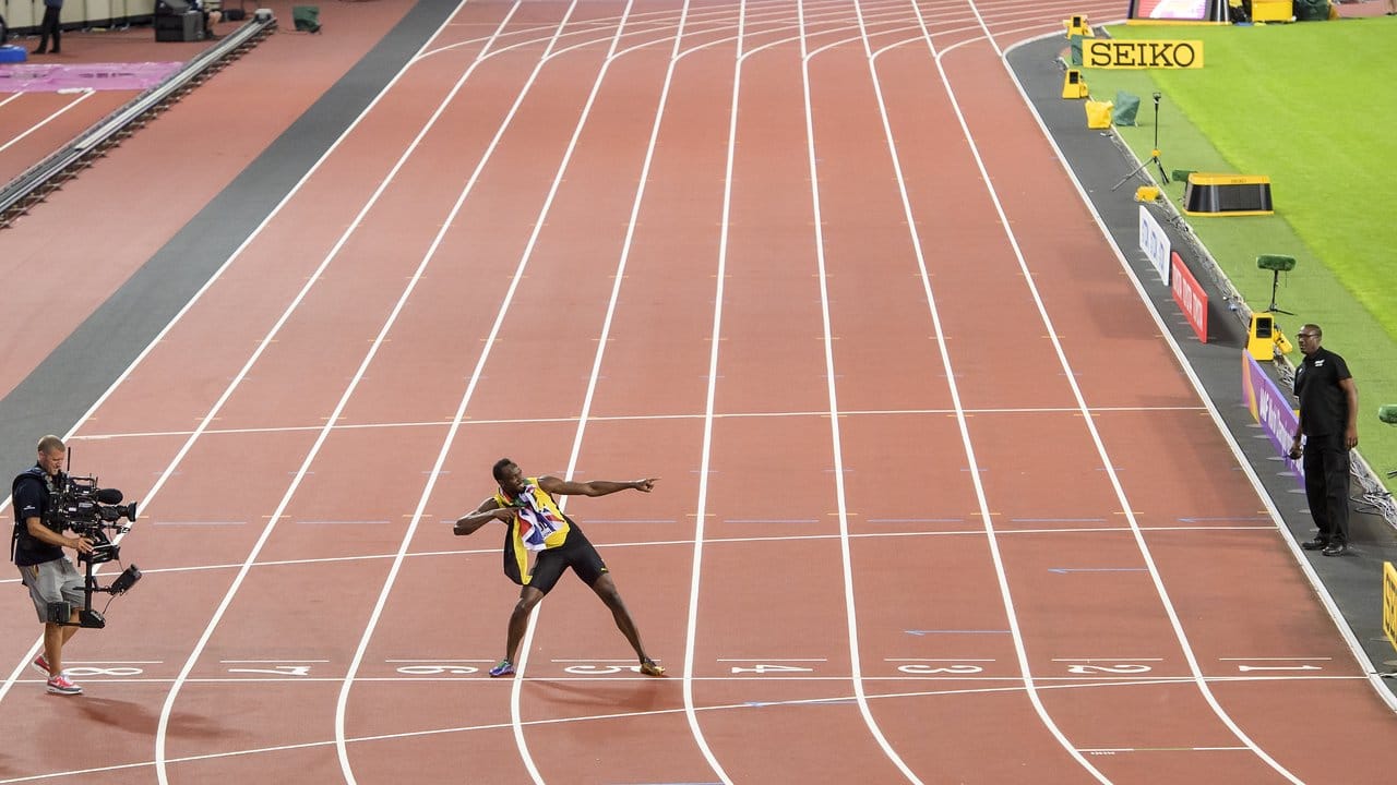 Usain Bolt in seiner typischen Jubelpose.