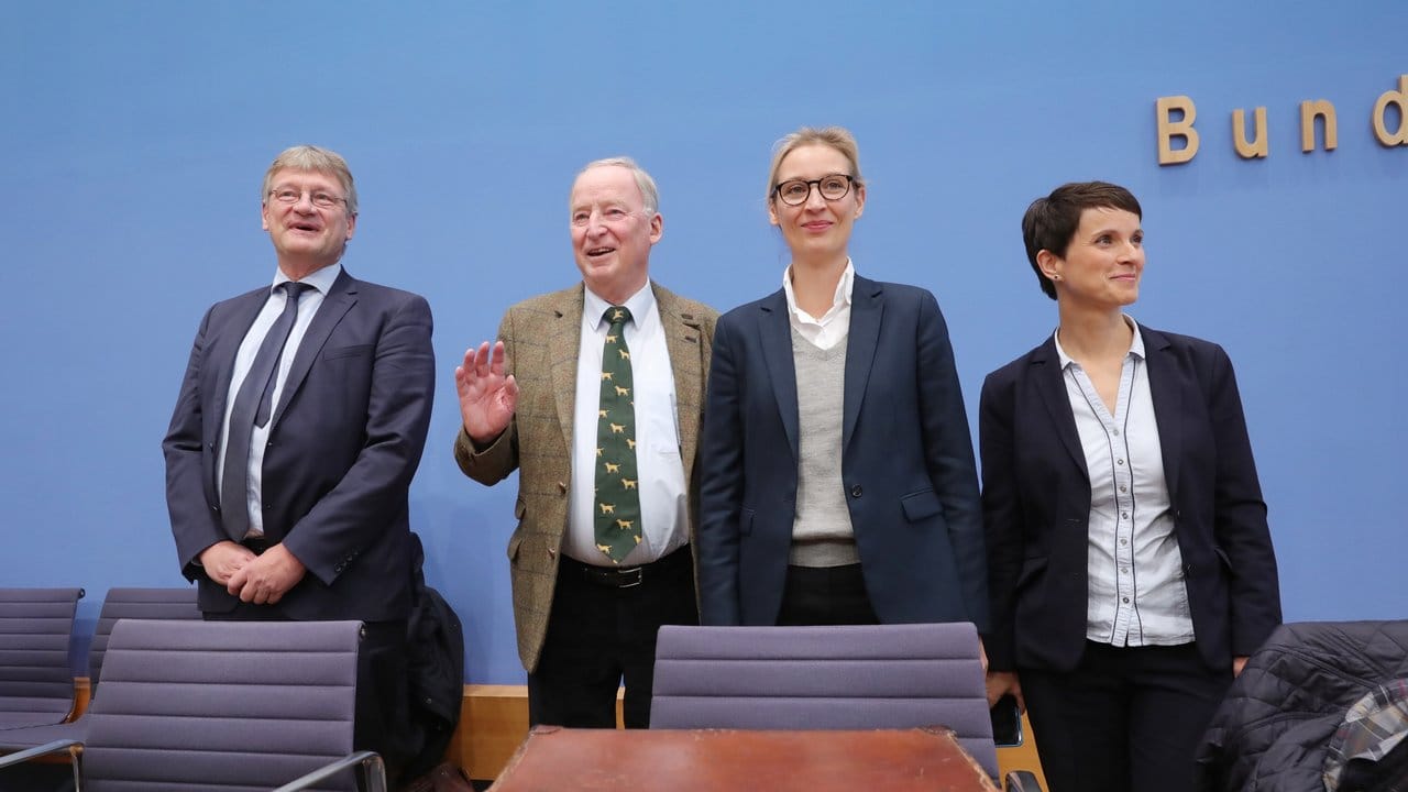 Jörg Meuthen, Alexander Gauland, Alice Weidel und Frauke Petry während der Bundespressekonferenz in Berlin. Jörg Meuthen, Alexander Gauland, Alice Weidel und Frauke Petry während der Bundespressekonferenz in Berlin.