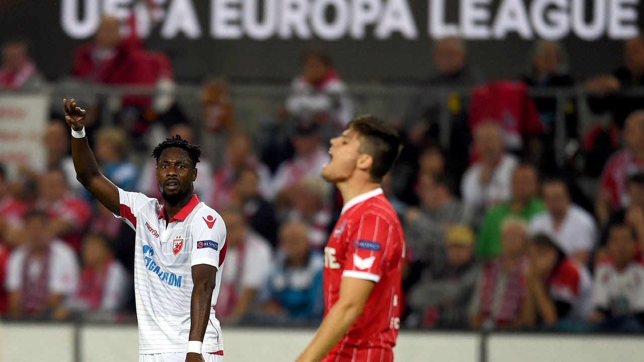 Belgrads Richmond Boakye (l) feiert sein Tor zum 1:0 gegen den FC Köln. Belgrads Richmond Boakye (l) feiert sein Tor zum 1:0 gegen den FC Köln.