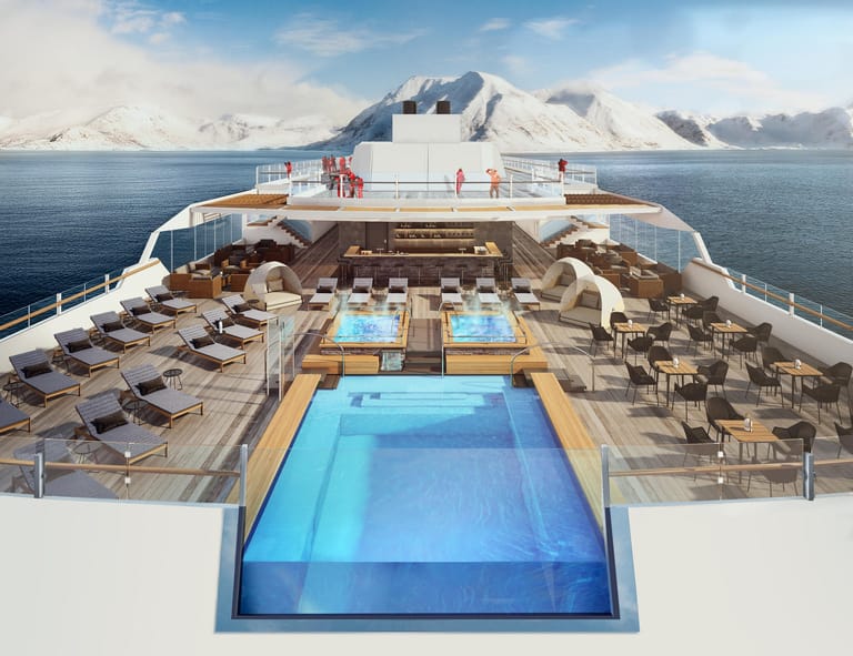 Expeditionsschiff mit Annehmlichkeiten: Selbst einen Infinity-Pool gibt es auf der "Roald Amundsen".