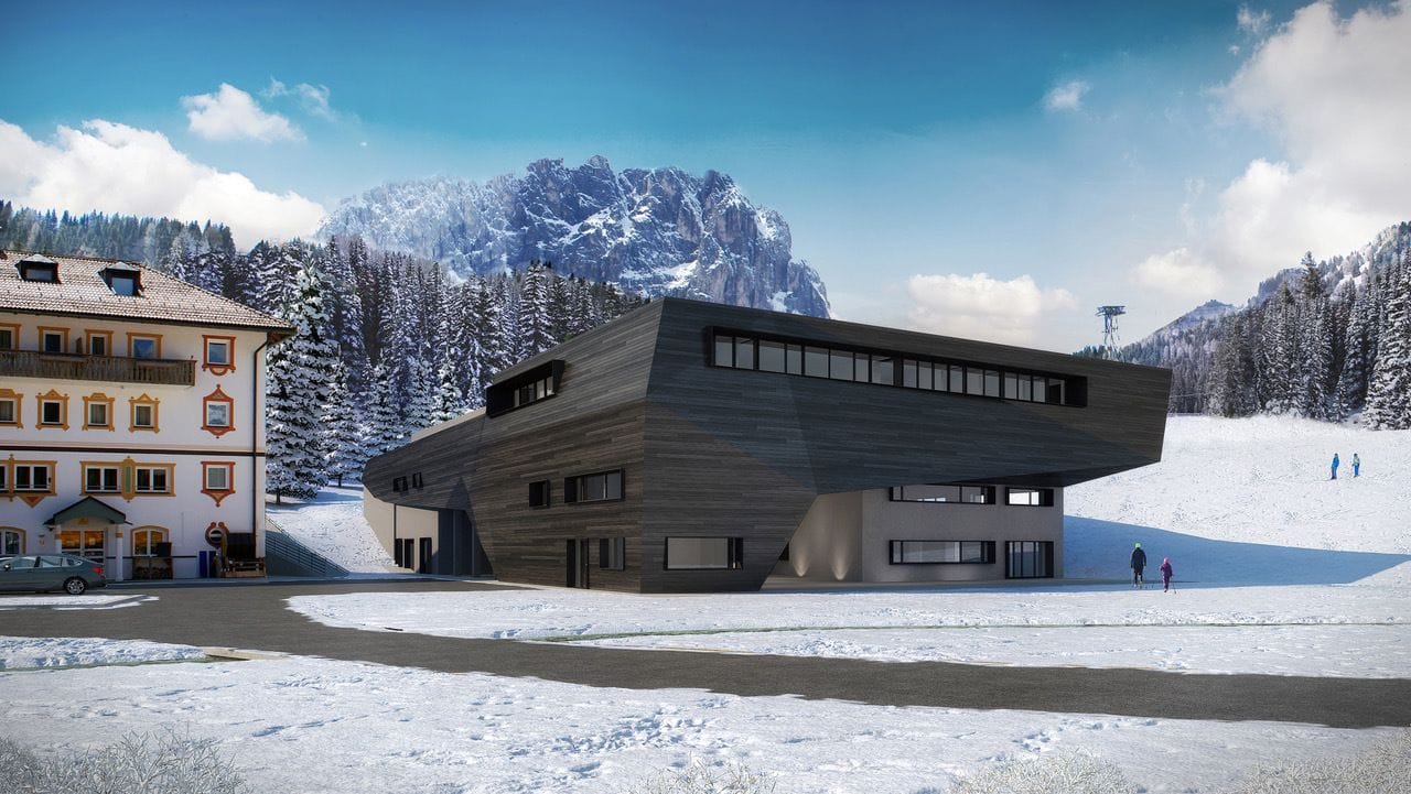 Im Skigebiet Gröden/Seiser Alm nimmt zum Winter eine neue Kabinenbahn am Piz Seteur ihren Betrieb auf - hier eine Animation der Station.