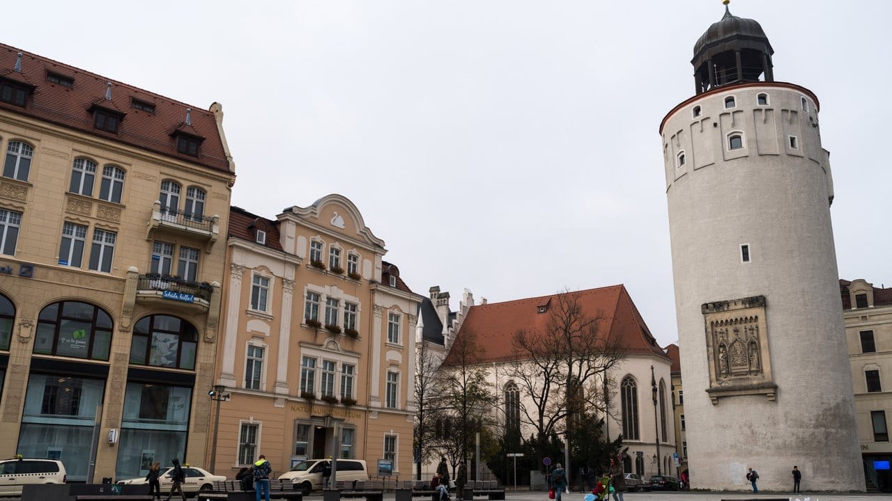 Blick auf den Marienplatz und den Dicken Turm in Görlitz.