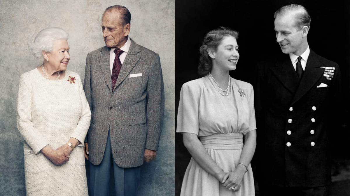 Die Queen und Prinz Philip: links 2017 und rechts im Jahr 1947.