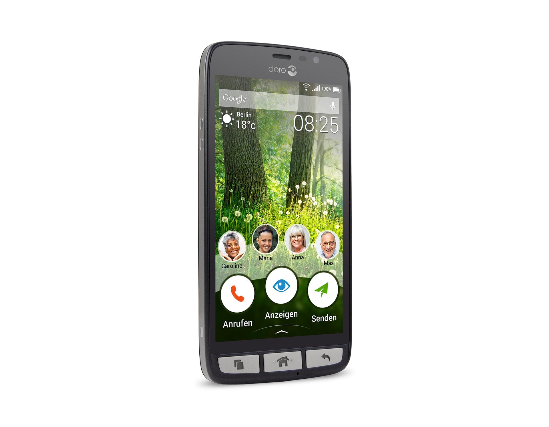 Mit dem Liberto 825 (rund 270 Euro) hat Hersteller Doro ein vollwertiges Android-Smartphone im Angebot – allerdings mit angepasstem Betriebssystem für leichte und intuitive Bedienung.