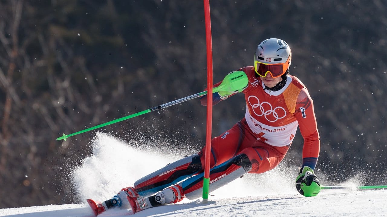 Der Norweger Henrik Kristoffersen im ersten Durchgang des Olympia-Slaloms.