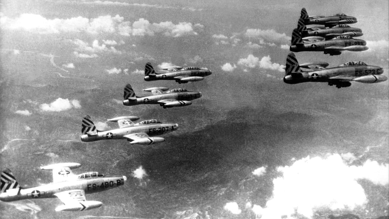 US-Düsenjäger vom Typ F-84 über Nordkorea (undatierte Aufnahme).