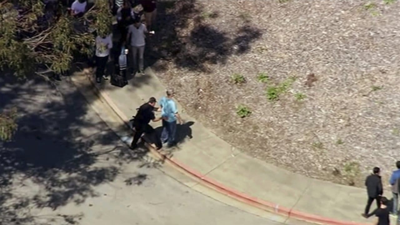 Das Standbild aus einem Video zeigt Polizisten bei der Durchsuchung einer Person. Das Standbild aus einem Video zeigt Polizisten bei der Durchsuchung einer Person.