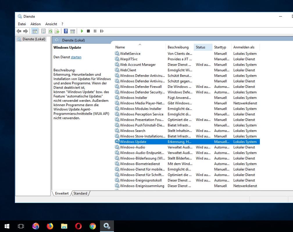 Suchen Sie in der Liste den Dienst "Windows Update". Öffnen Sie ihn mit einem Doppelklick.