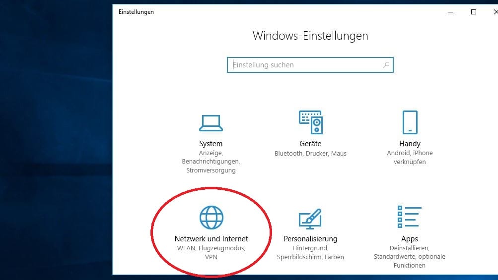 Drücken Sie die Windows-Taste und "I", um die Windows-Einstellungen zu öffnen. Klicken Sie dann auf Netzwerk und Sicherheit.