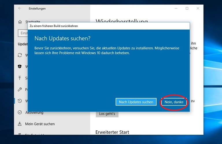Windows wird Sie fragen, ob Sie nach Updates suchen möchten. Klicken Sie auf "Nein, danke", wenn Sie das nicht wollen.