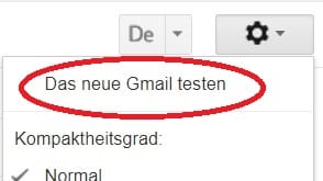 Wählen Sie dann "Das neue Gmail testen." Das Programm wechselt nun in die neue Version.