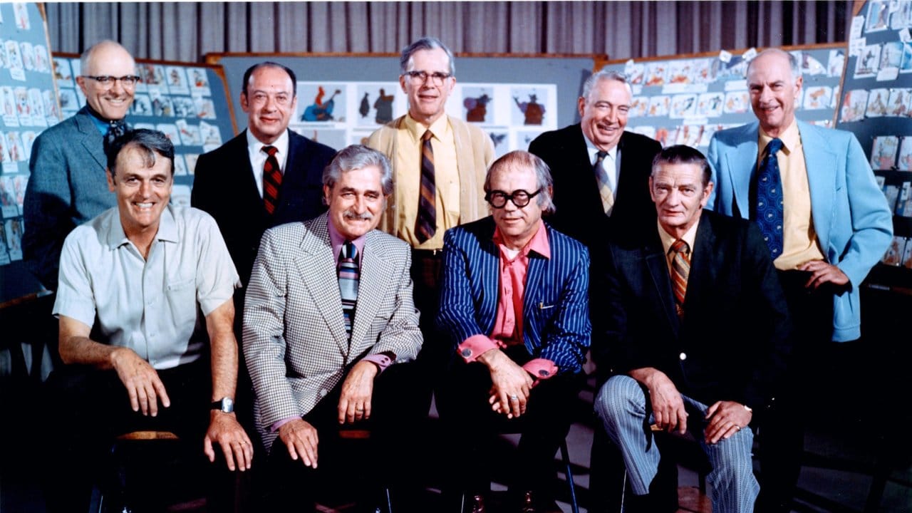 Walt Disney’s Nine Old Men: Milt Kahl (vorn, l-r), Marc Davis, Frank Thomas, Eric Larson, Ollie Johnston und Woolie Reitherman (hinten, l-r), Les Clark, Ward Kimball und John Lounsbery.