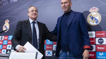 Überraschendes Aus: Am 31. Mai 2018 hat Zinedine Zidane überraschend seinen Rücktritt als Trainer bei Real Madrid verkündet. Präsident Florentino Perez (l.) ist bei der Verkündung dabei.