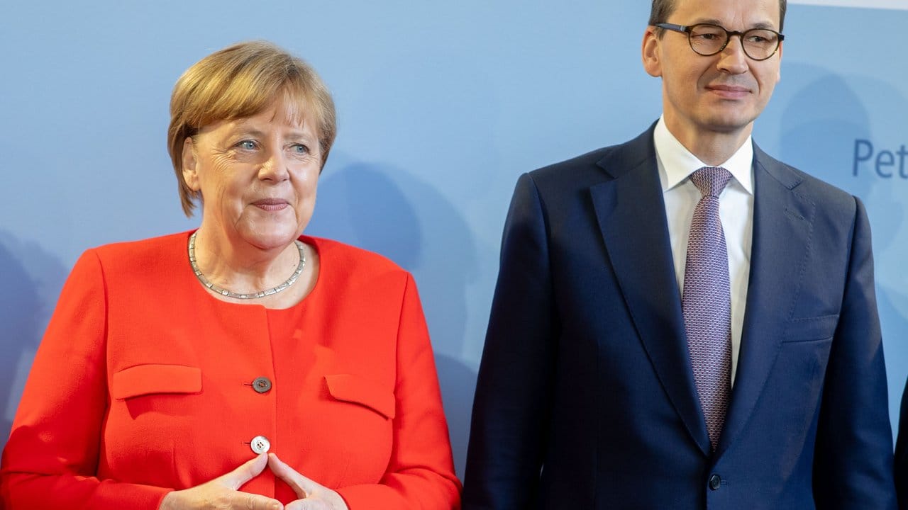Angela Merkel zusammen mit Mateusz Morawiecki, dem Premierminister von Polen beim Petersberger Klimadialog.