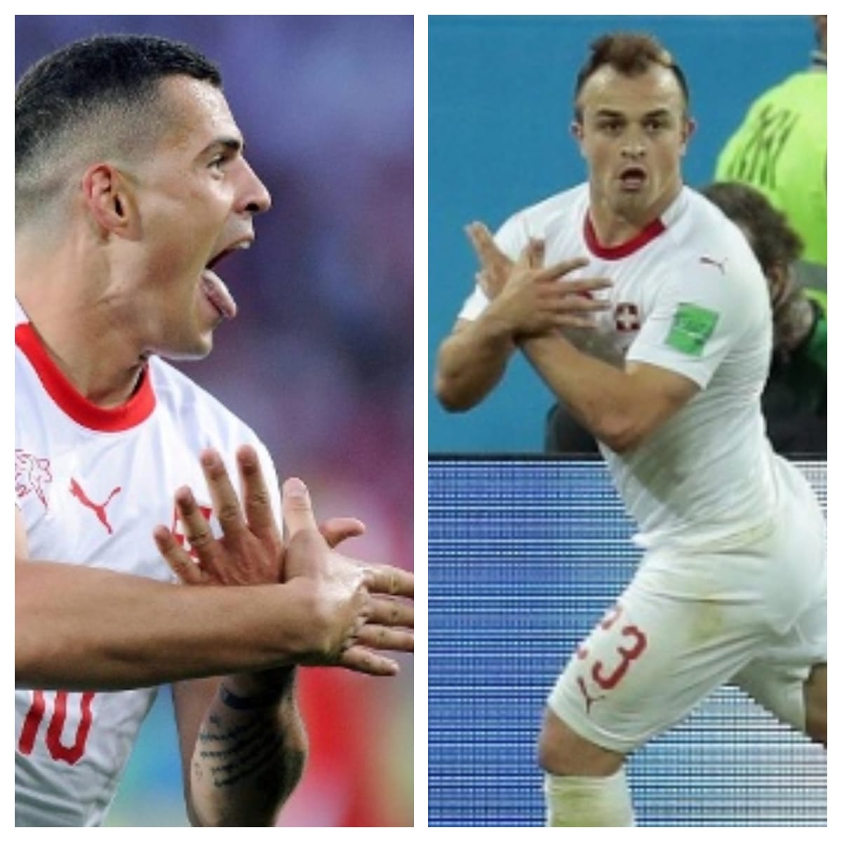 Für die Schweizer Granit Xhaka (links) und Xherdan Shaqiri gibt es ein Nachspiel: Die Fifa bestraft die Spieler für ihren Doppeladler-Jubel. Nach dem Sieg gegen Serbien formen die ehemaligen Bundesliga-Spieler den doppelköpfigen Adler, der auf der Flagge Albaniens zu sehen ist und eine Provokation in Richtung der Serben darstellt.