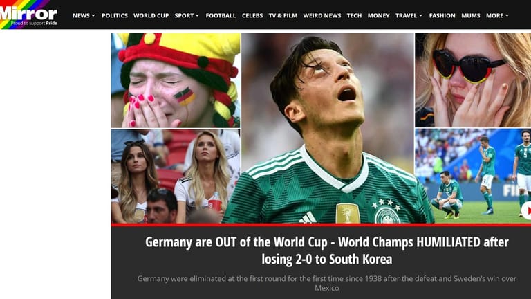"Deutschland ist raus bei der WM – Weltmeister GEDEMÜTIGT durch 0:2-Niederlage gegen Südkorea", heißt es bei der Daily Mail.