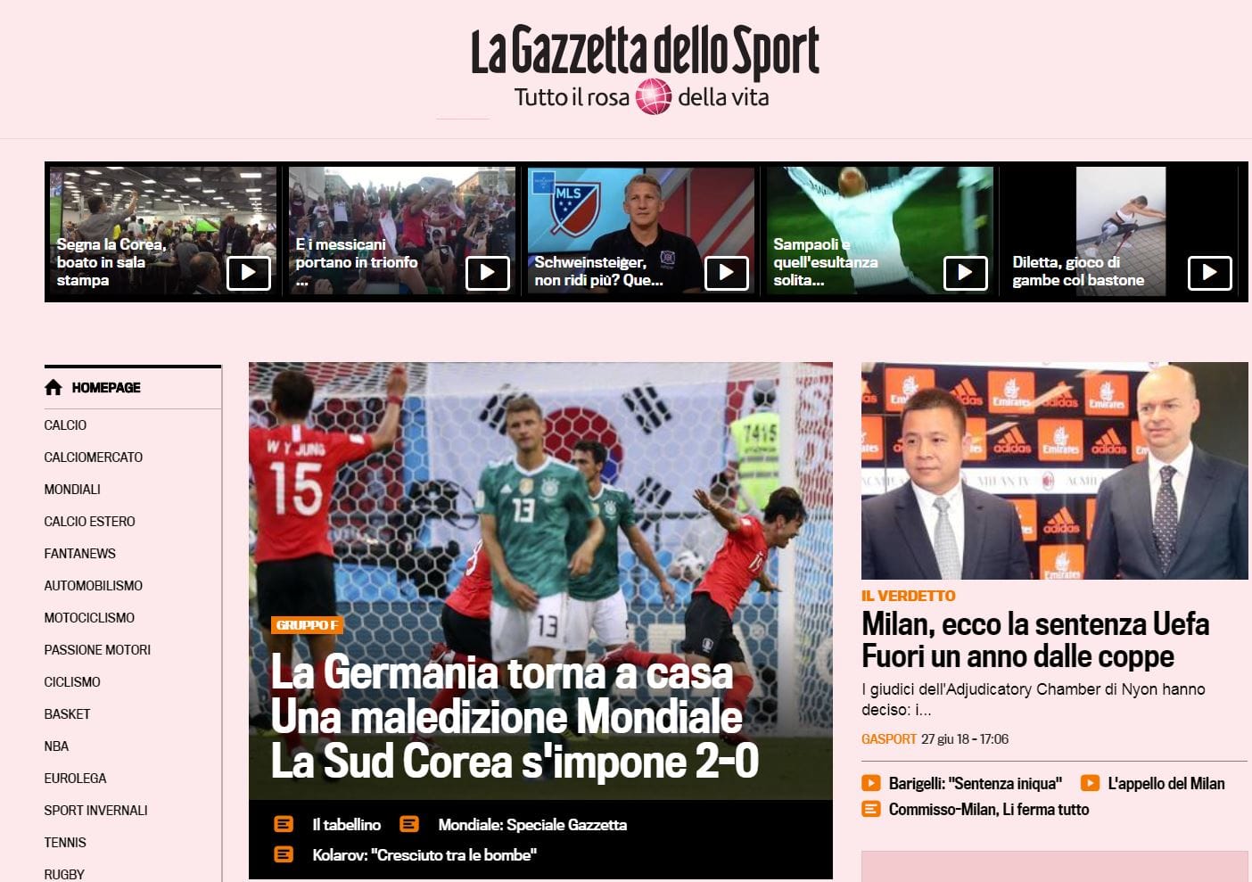 Bisher schon in der WM-Zuschauer-Rolle ist Italien. "Gazetta dello Sport" schreibt "Deutschland kommt nach Hause. Weltmeister-Fluch"