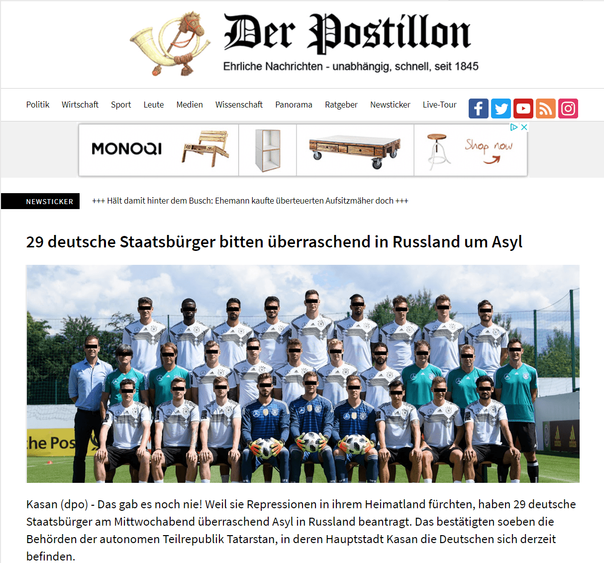 Bei der Satire-Seite "Postillon" hat die deutsche WM-Delegation weitreichende Konsequenzen gezogen.