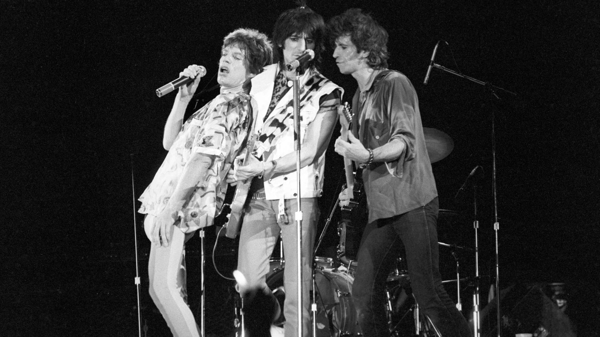 The Rolling Stones 1980 in Frankfurt: Mick Jagger (l.), Ron Wood und Keith Richards (r.).