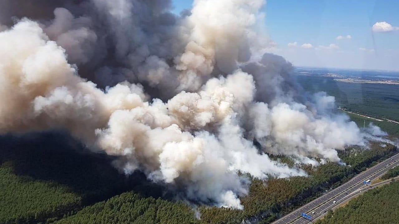 In der Nähe des Autobahndreiecks Potsdam sind rund 90 Hektar Kiefernwald in Flammen aufgegangen. In der Nähe des Autobahndreiecks Potsdam sind rund 90 Hektar Kiefernwald in Flammen aufgegangen.