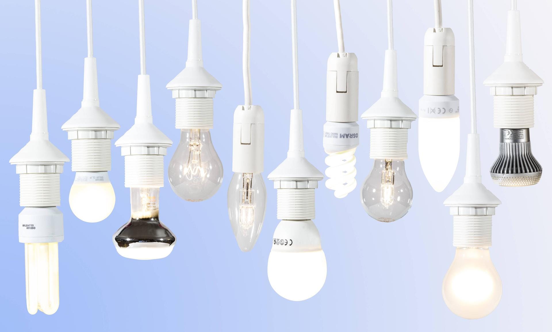 In deutschen Haushalten gibt es mitlerweile eine Vielzahl verschiedener Leuchtmittel: LED, klassische Glühbirne, Halogenlampe, Engergiesparlampe. Wir geben einen Überblick.
