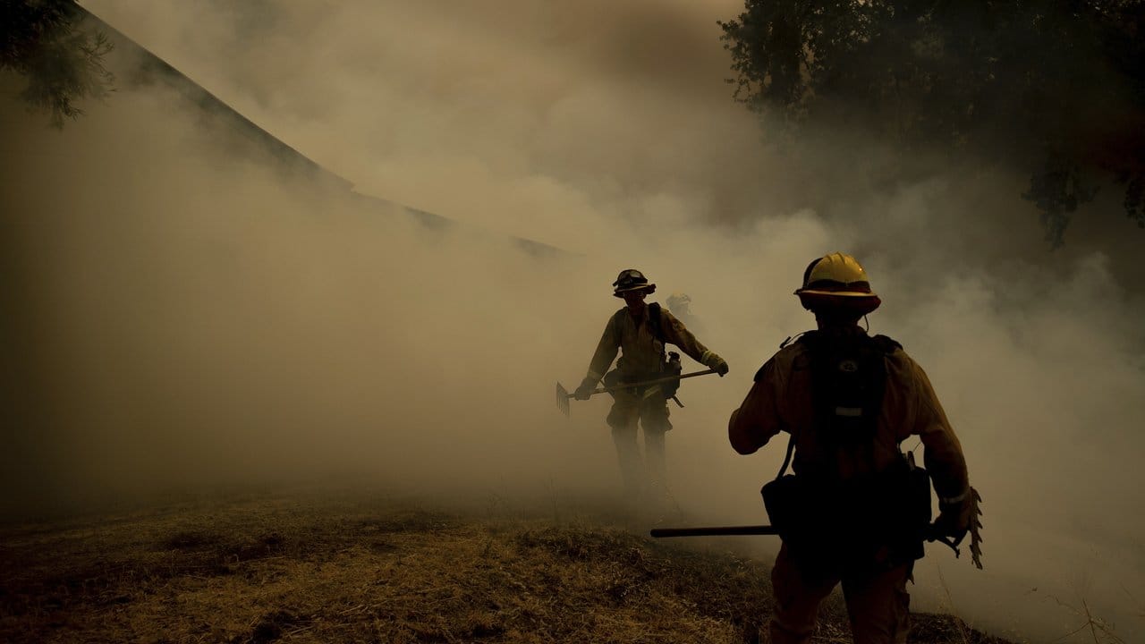 Feuerwehrmänner gehen durch Rauchschwaden, während sie versuchen das Weingut Olof Cellars in Lakeport vor den Flammen zu retten. Feuerwehrmänner gehen durch Rauchschwaden, während sie versuchen das Weingut Olof Cellars in Lakeport vor den Flammen zu retten.