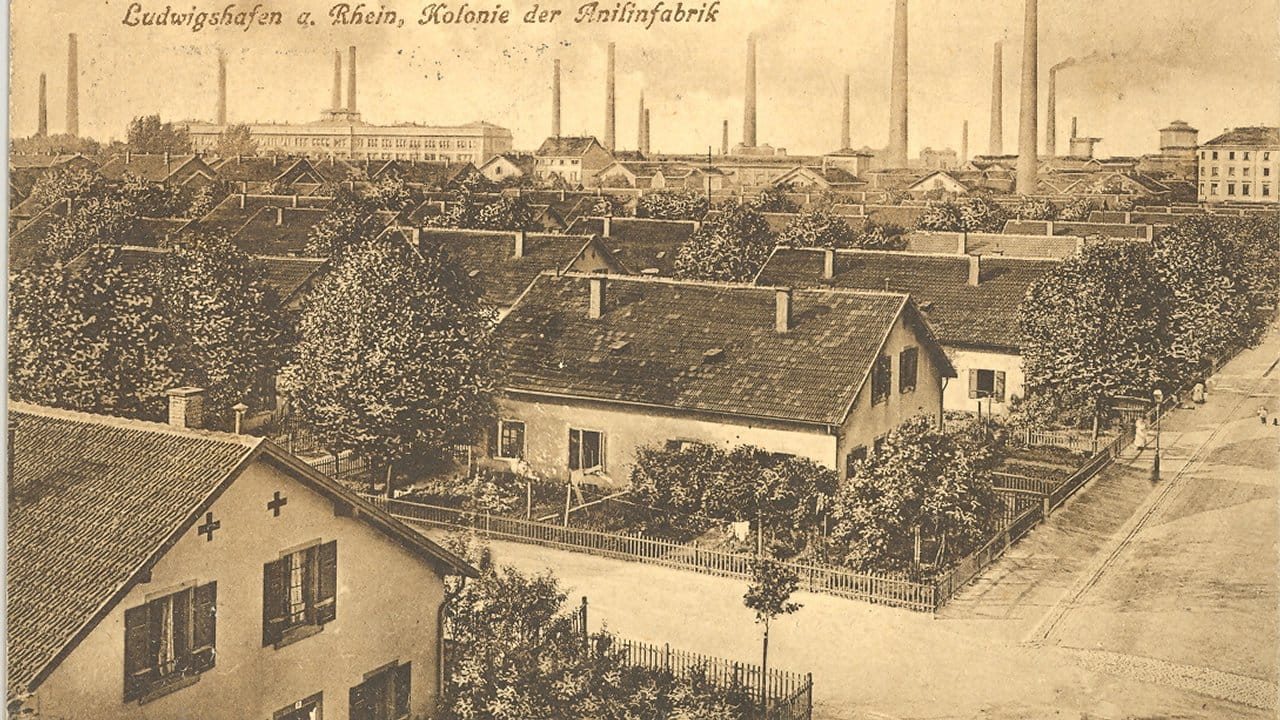 Die BASF-Arbeitersiedlung in Ludwigshafen-Hemshof um 1911.