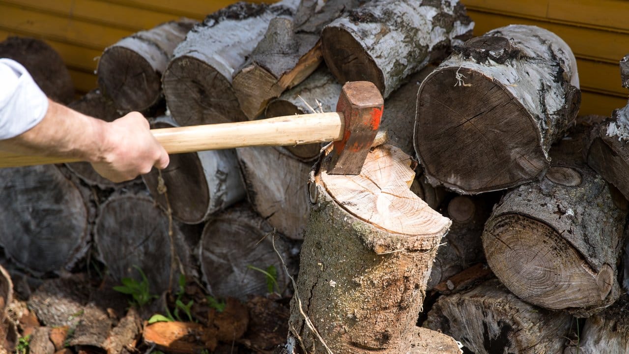 Brennholz trocknet schneller, wenn es vor dem Trocknen aufgespalten wird.
