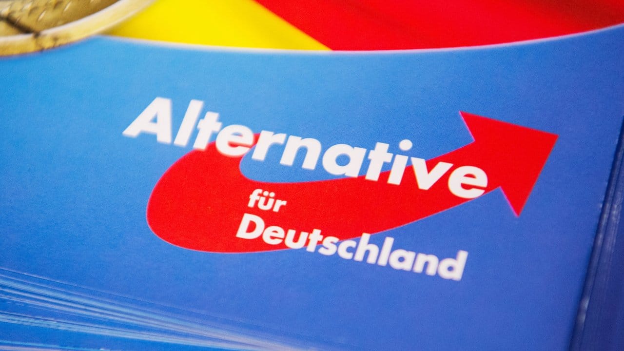 AfD-Logo auf einem Flyer. AfD-Logo auf einem Flyer.