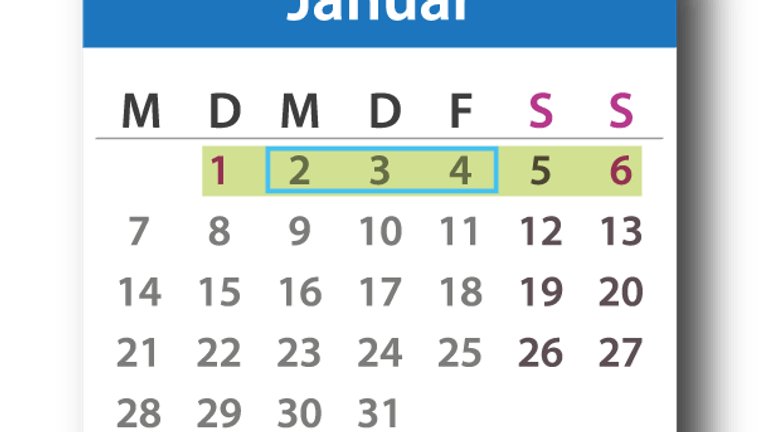Brückentage Januar 2019: Die Feiertage sind lila markiert, die Urlaubstage blau umrandet und der Urlaubszeitraum grün unterlegt.