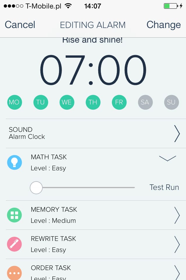 Screenshot der Wecker-App "I can't wake up"