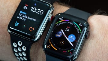 Alt versus neu: Bei der Apple Watch 4 (rechts) lassen sich dank des vergrößerten Displays deutlich mehr Informationen anzeigen als beim Vorgänger (links).