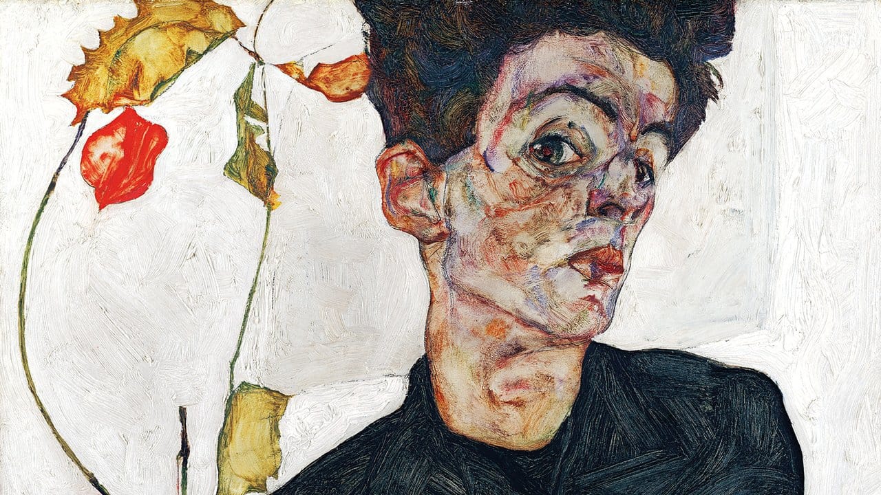 Egon Schiele, Selbstbildnis mit Lampionfrüchten, 1912. Egon Schiele, Selbstbildnis mit Lampionfrüchten, 1912.