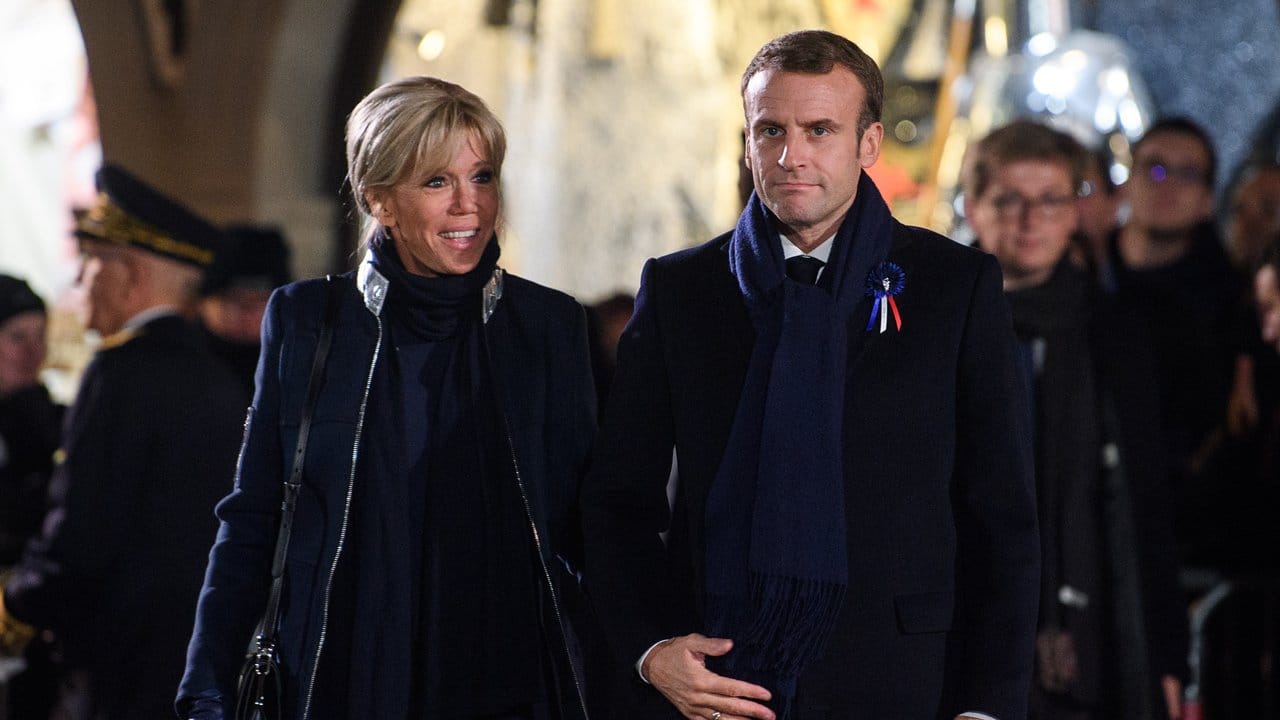 Der französische Präsident Emmanuel Macron und seine Frau Brigitte in Straßburg.