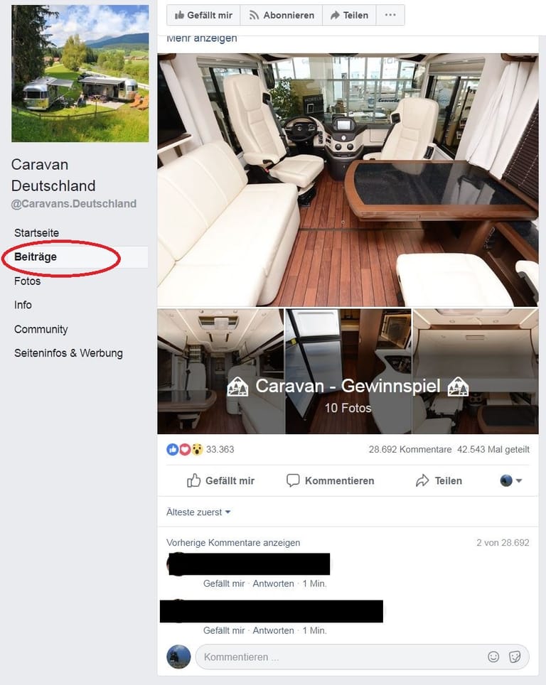 Screenshot eines Fake-Gewinnspiels auf Facebook