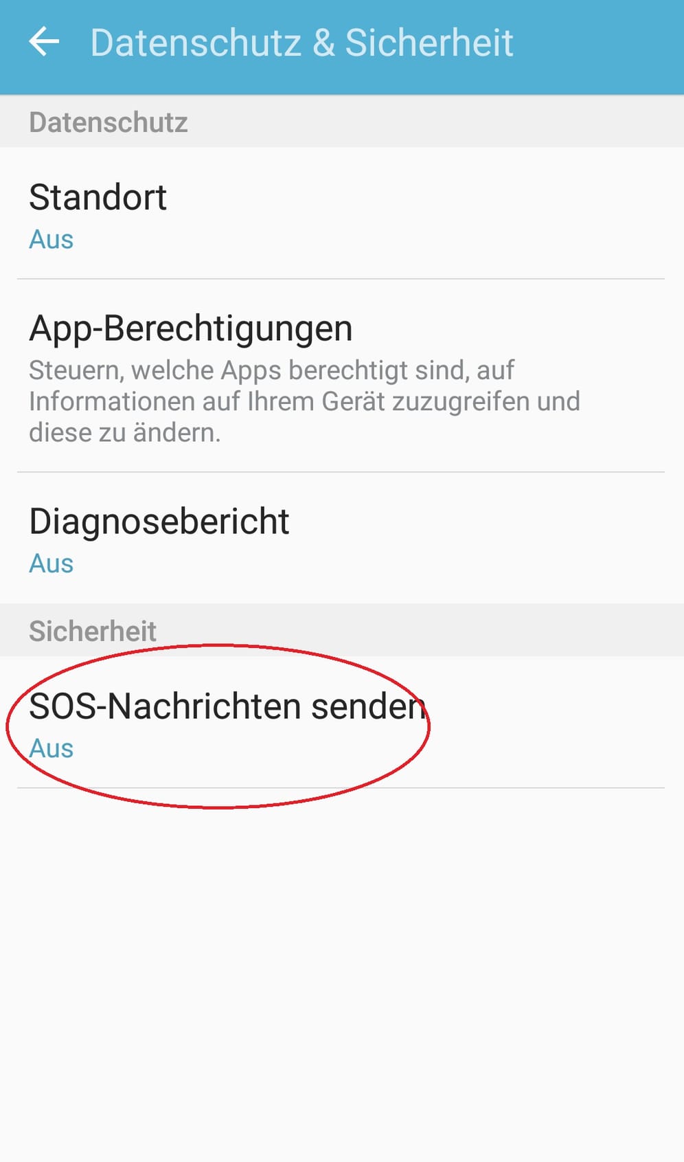 In "Datenschutz & Sicherheit" wählen Sie "SOS-Nachrichten senden".