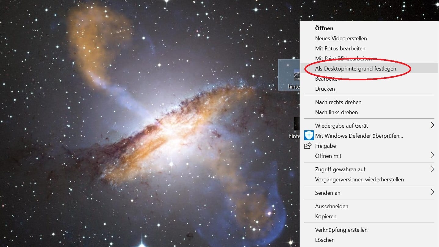 Um den Hintergrund in Windows 10 zu ändern, klicken Sie mit rechter Maustaste auf das gewünschte Bild und wählen "Als Desktophintergrund festlegen".