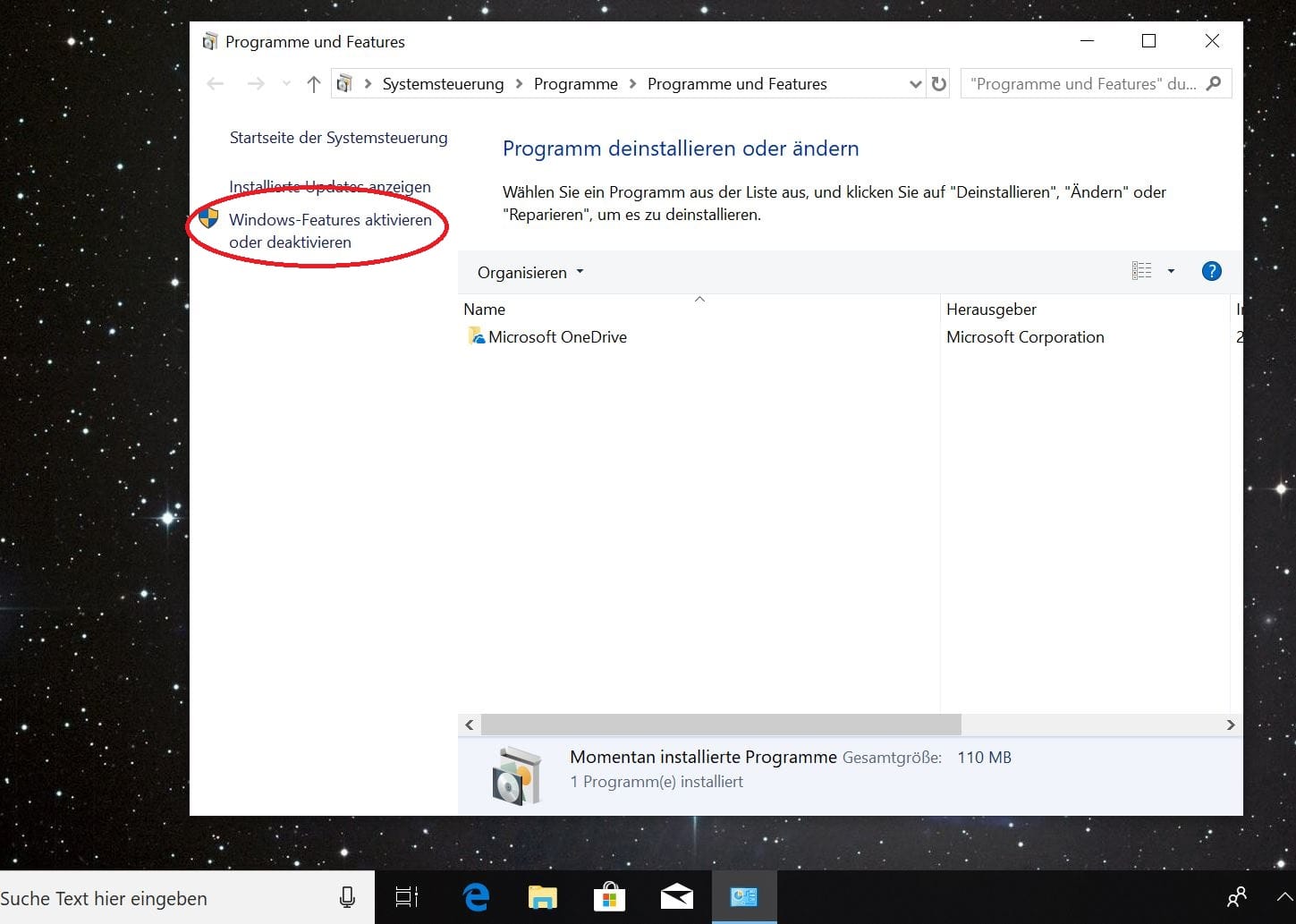 Es erscheint das Fenster "Programme und Features". Wählen Sie auf der linken Seite die Option "Windows-Features aktivieren oder deaktivieren". Alternativ können Sie im "Ausführen-Fenster" auch optionalfeatures statt appwiz.cpl eingeben und diesen Schritt überspringen.