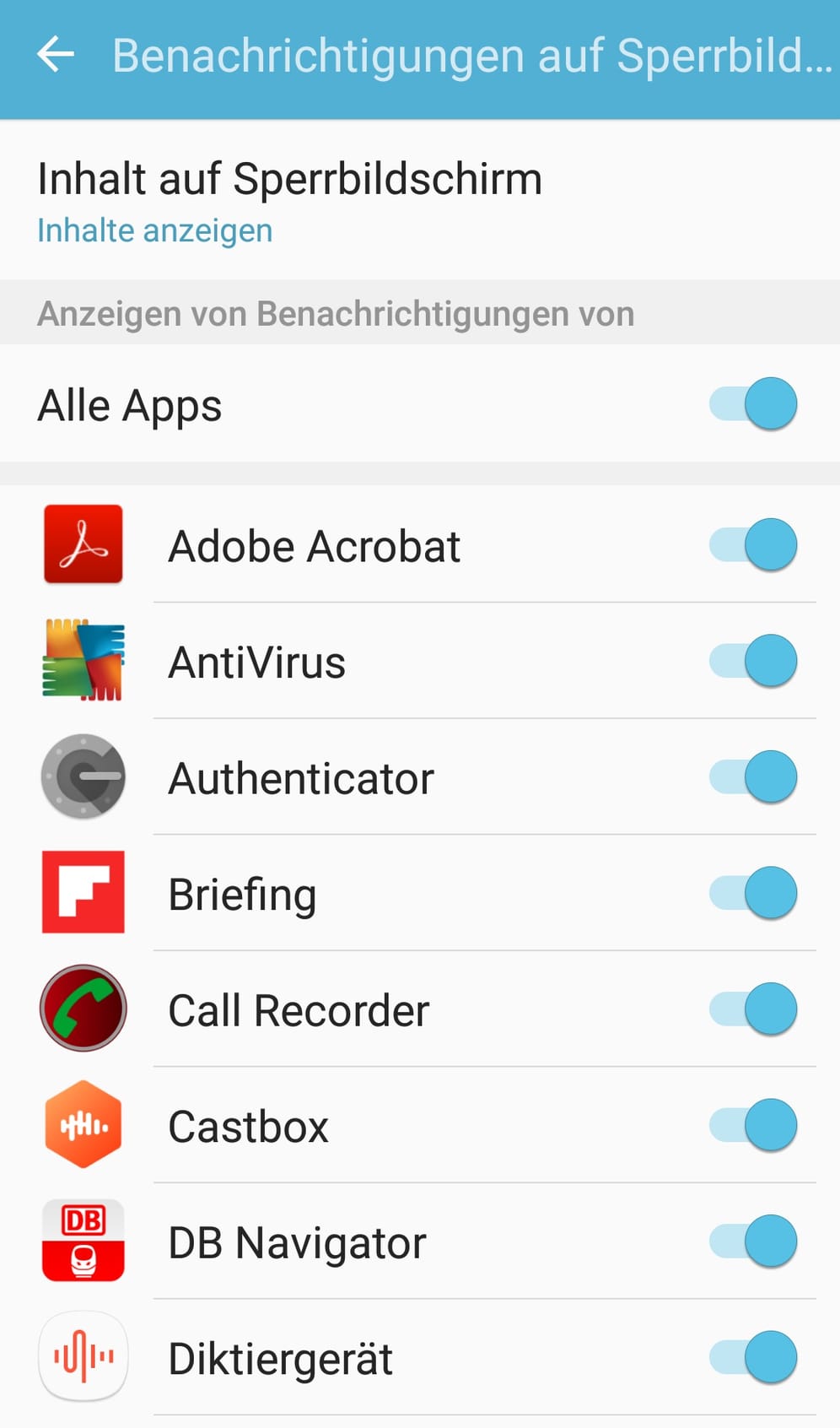 In dem Menü können Sie bestimmen, welche Apps Benachrichtigungen auf dem Sperrbildschirm anzeigen dürfen.