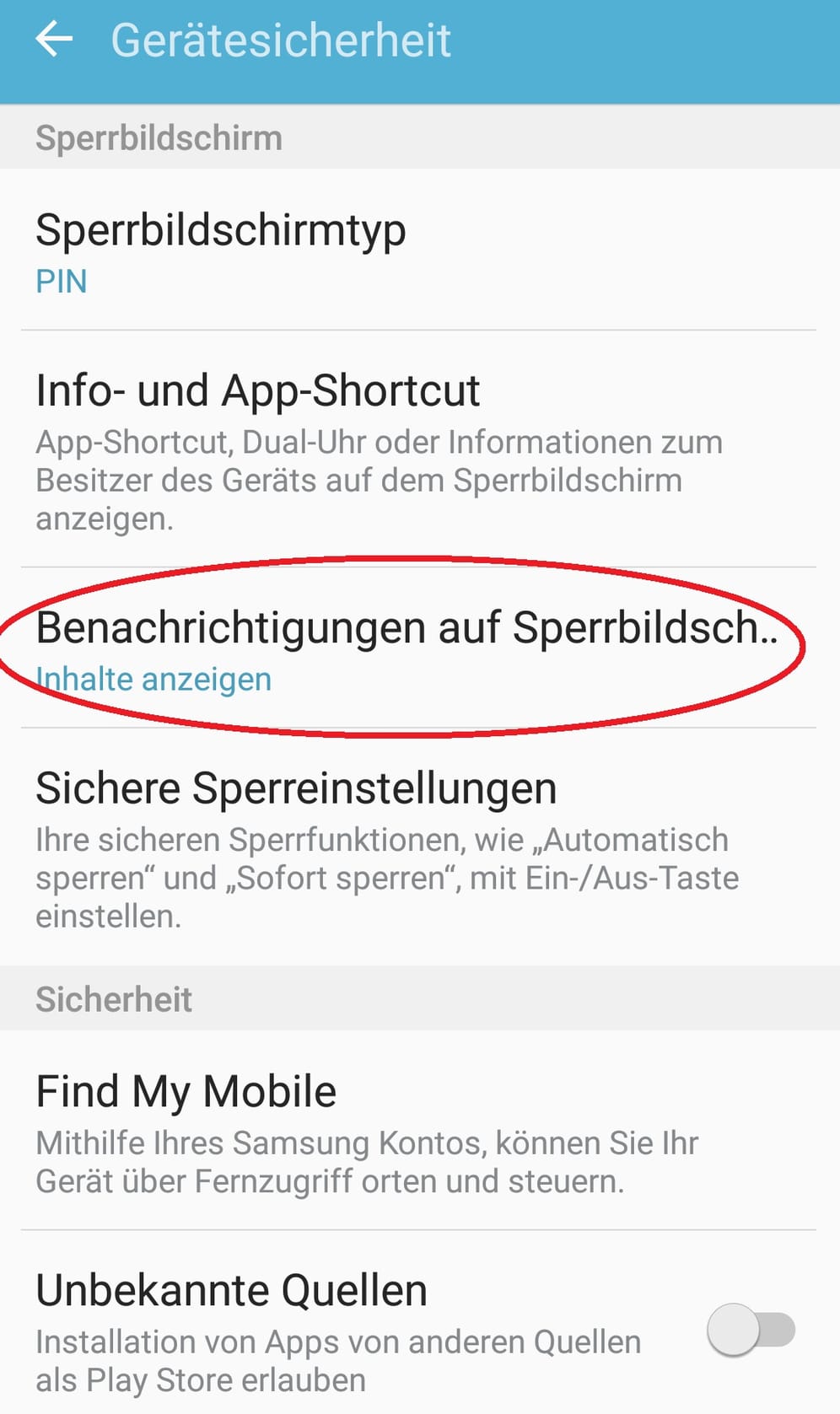 Hier wählen Sie "Benachrichtigungen auf Sperrbildschirm".