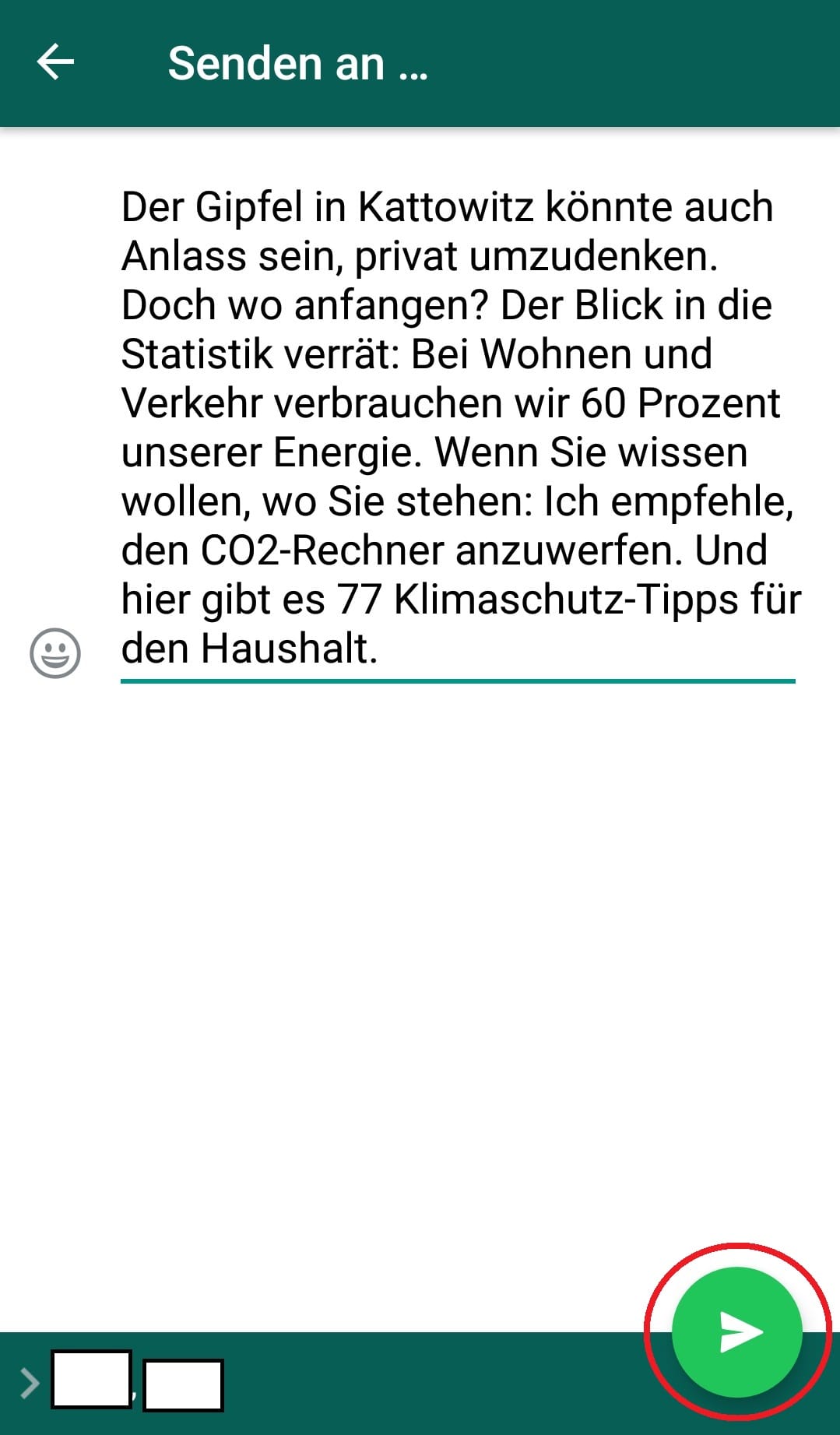 Wenn Sie die Nachricht mit mehreren Nutzern teilen, wird in der kommenden WhatsApp-Version eine Vorschau angezeigt. Hier können Sie den Text nochmal überprüfen.