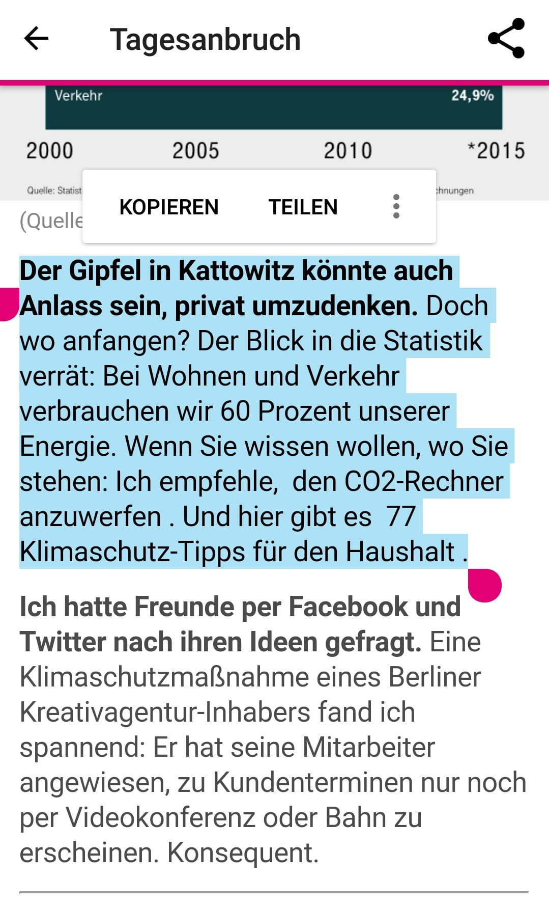 Ziehen Sie als nächstes mithilfe Ihres Fingers die Markierung auf die Stellen, die Sie teilen wollen. Wenn Sie fertig sind, drücken Sie "Teilen".